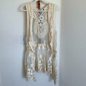 ORIGAMI by Vivien Lace Sheer Coquette Vest Boho, Shabby Chic Beach Women’s  L/XL
